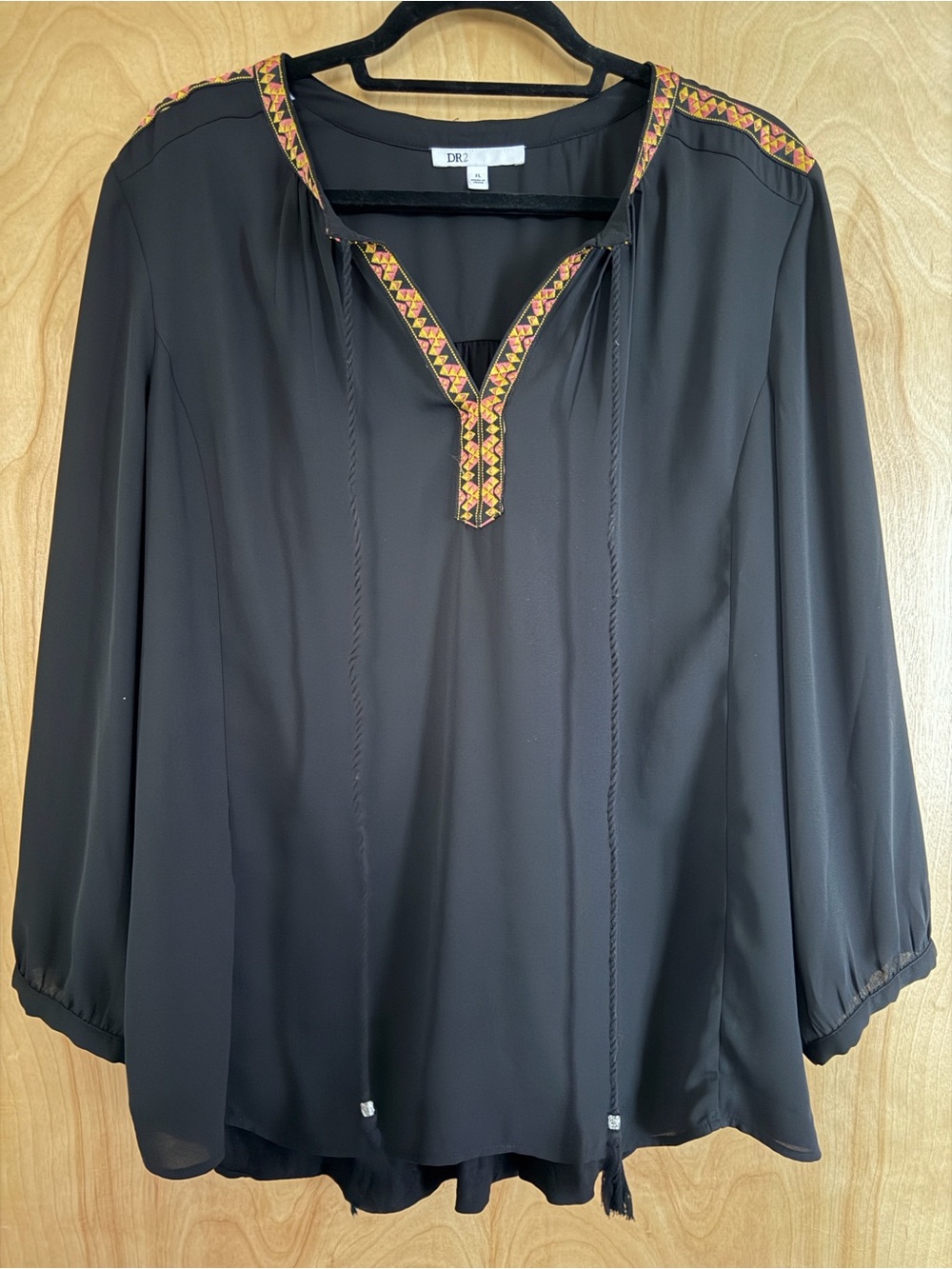 DR2 Black Tunic with Multicolor Geometric Trim